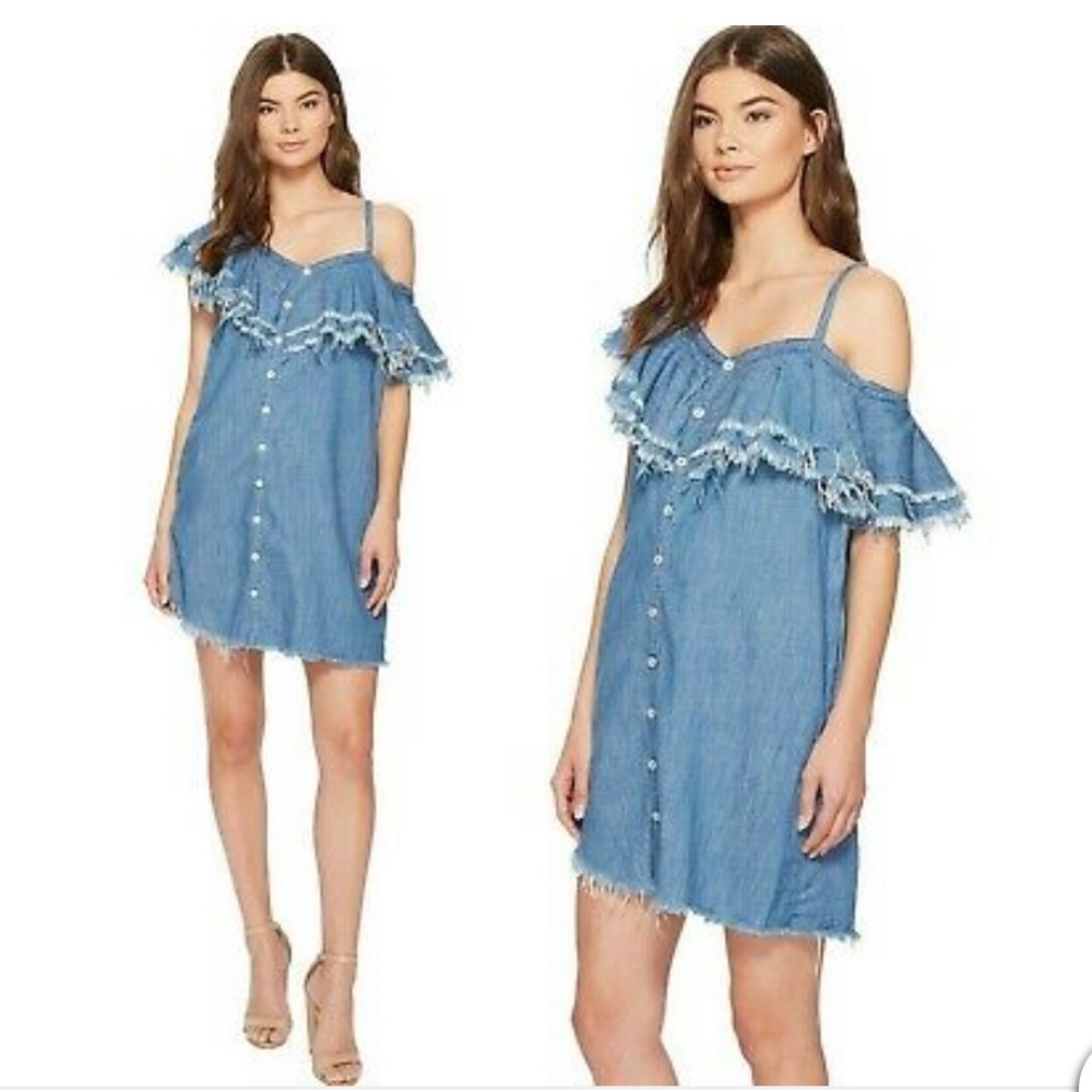 Blank NYC Making Waves Frayed Ruffle Denim Dress